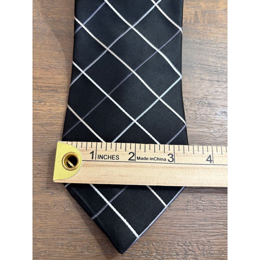 Tommy Hilfiger Men's 100% Silk Tie Black White Windowpane Grid Made in USA VTG - Picture 5 of 6